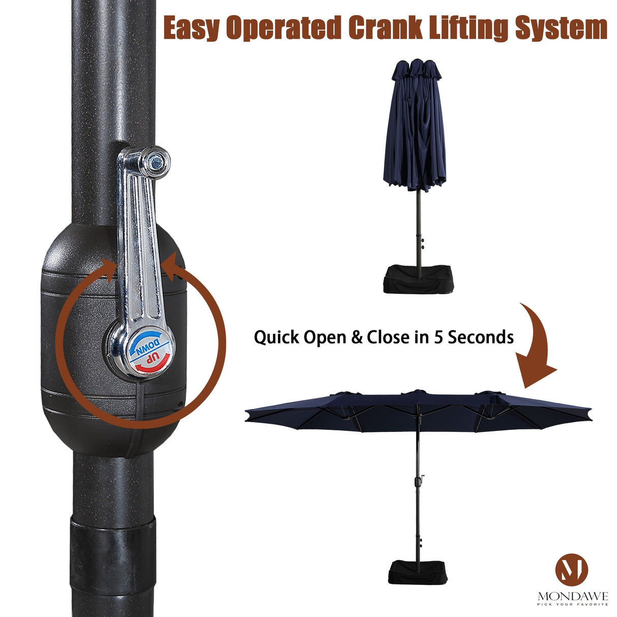 15ft Rectangular Patio Market Umbrella with Base