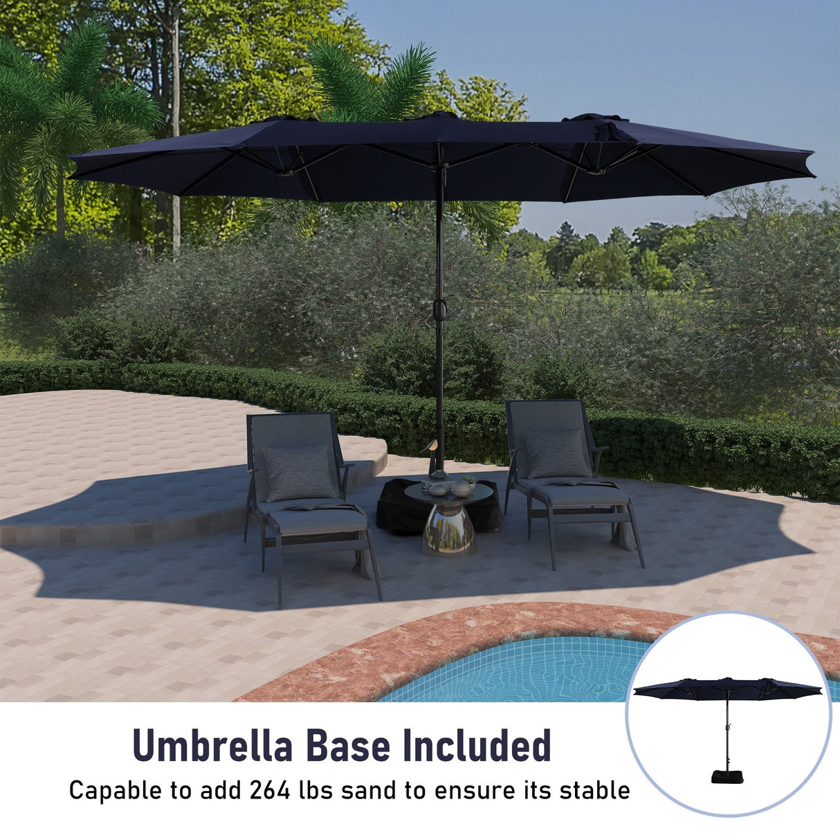 15ft Rectangular Patio Market Umbrella with Base