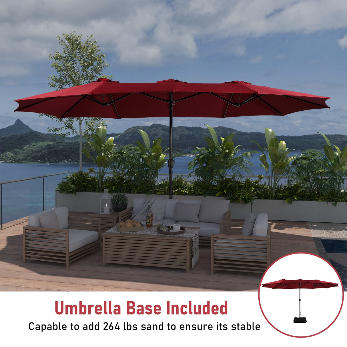 15ft Rectangular Patio Market Umbrella with Base
