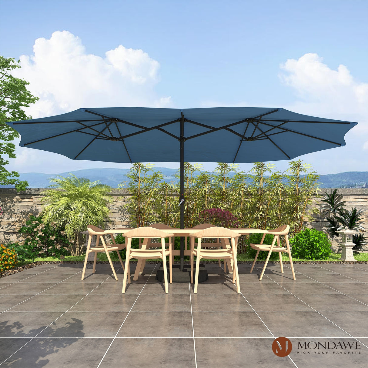 15ft Rectangular Patio Market Umbrella with Base