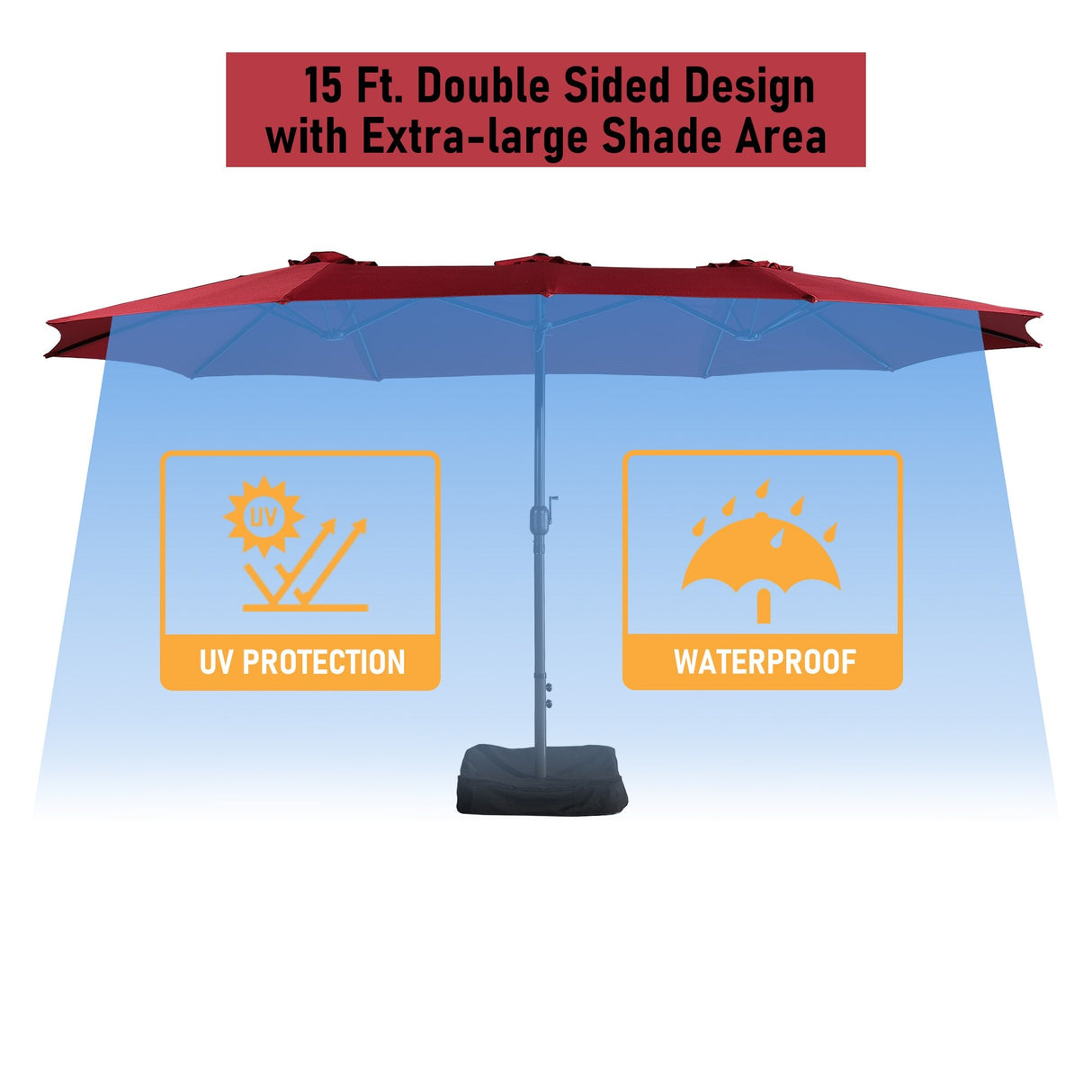 15ft Rectangular Patio Market Umbrella with Base