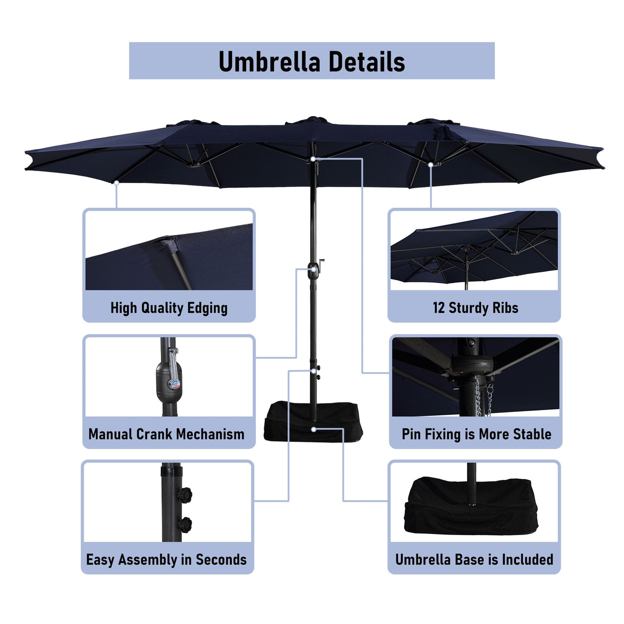 15ft Rectangular Patio Market Umbrella with Base