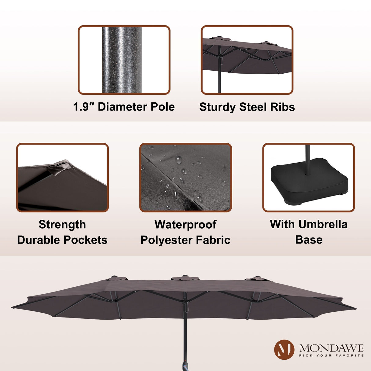 15ft Rectangular Patio Market Umbrella with Base