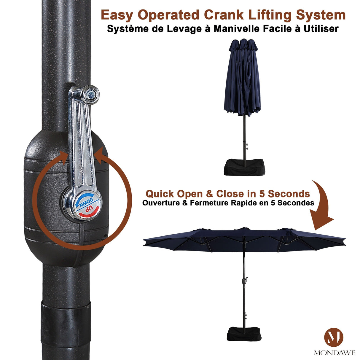 15ft Rectangular Patio Market Umbrella with Base