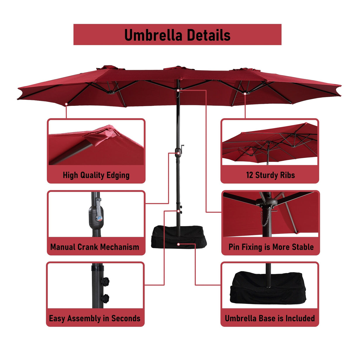 15ft Rectangular Patio Market Umbrella with Base