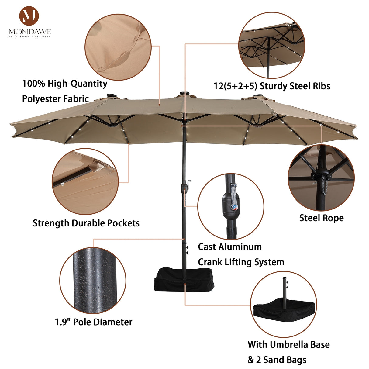 15ft Rectangular Patio Market Umbrella with Base