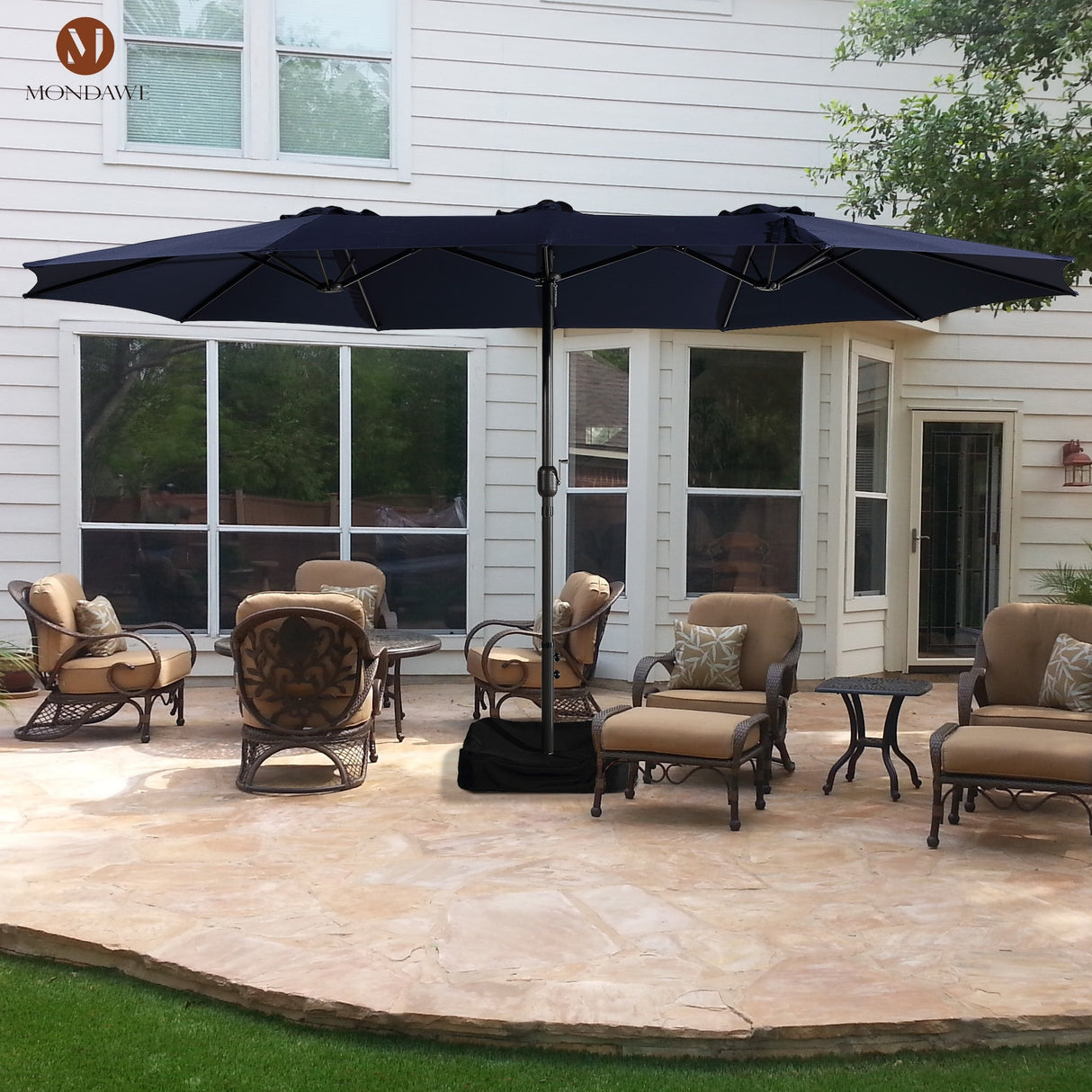 15ft Rectangular Patio Market Umbrella with Base