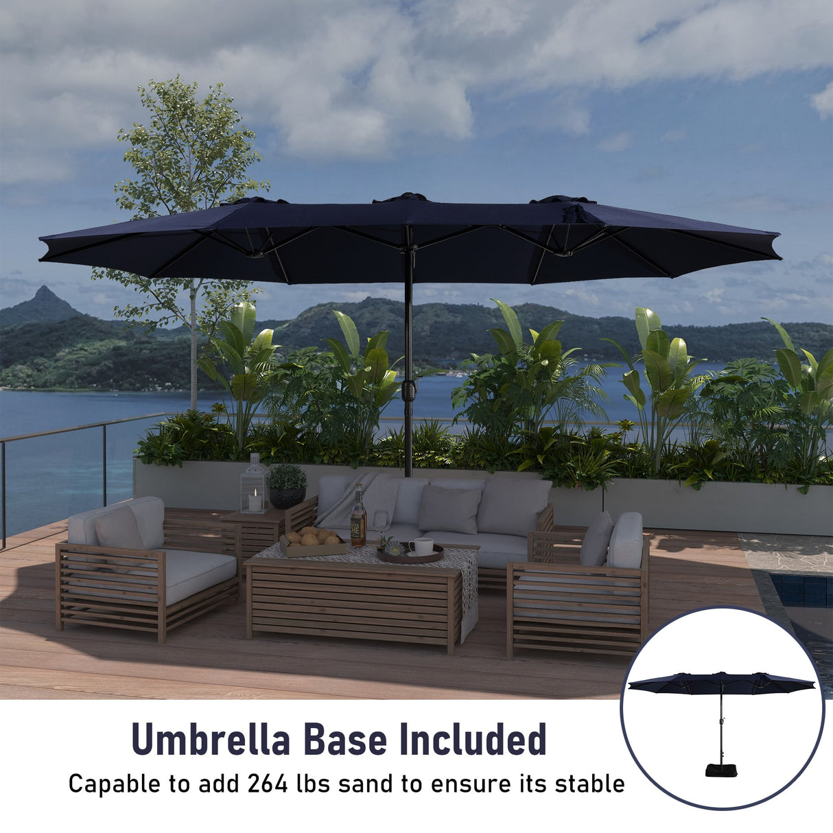 15ft Rectangular Patio Market Umbrella with Base