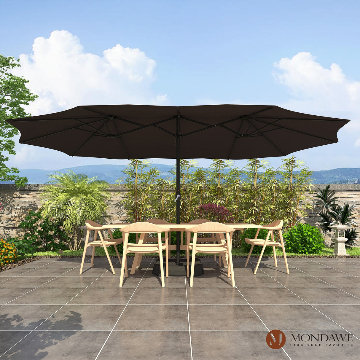 15ft Rectangular Patio Market Umbrella with Base