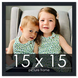 15x15 Contemporary Black Complete Wood Square Picture Frame with UV Acrylic, Foam Board Backing, & Hardware
