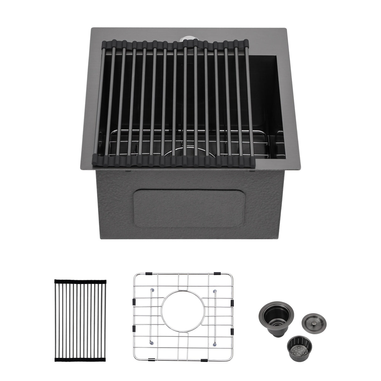 15x15 Gunmetal Black Topmount 18 Gauge Stainless Steel Kitchen Sink