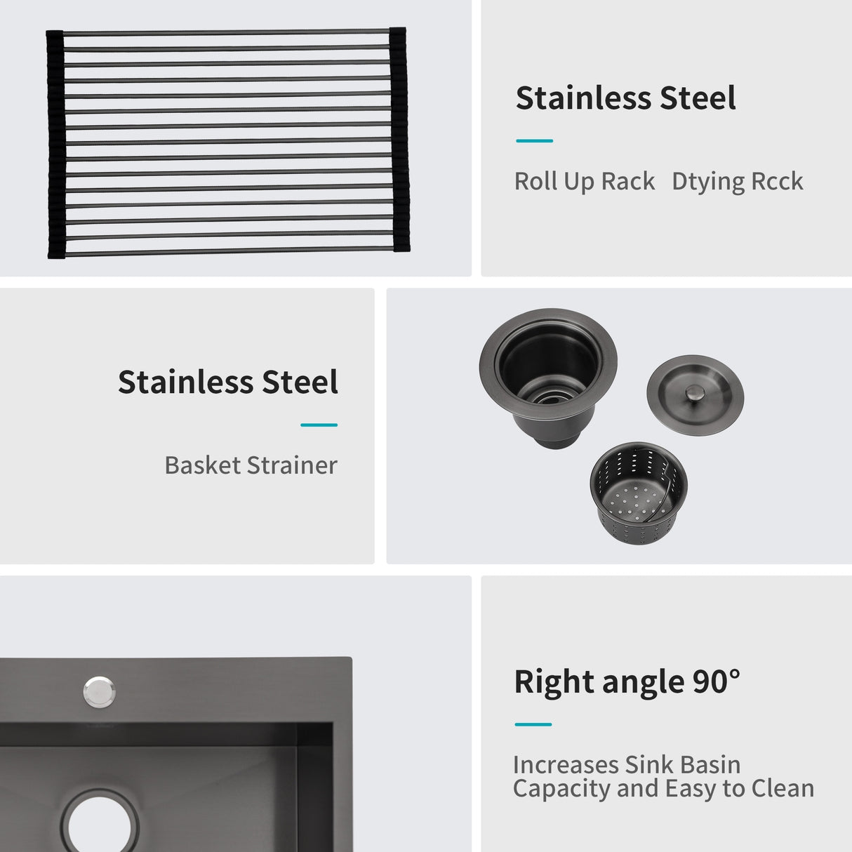 15x15 Gunmetal Black Topmount 18 Gauge Stainless Steel Kitchen Sink
