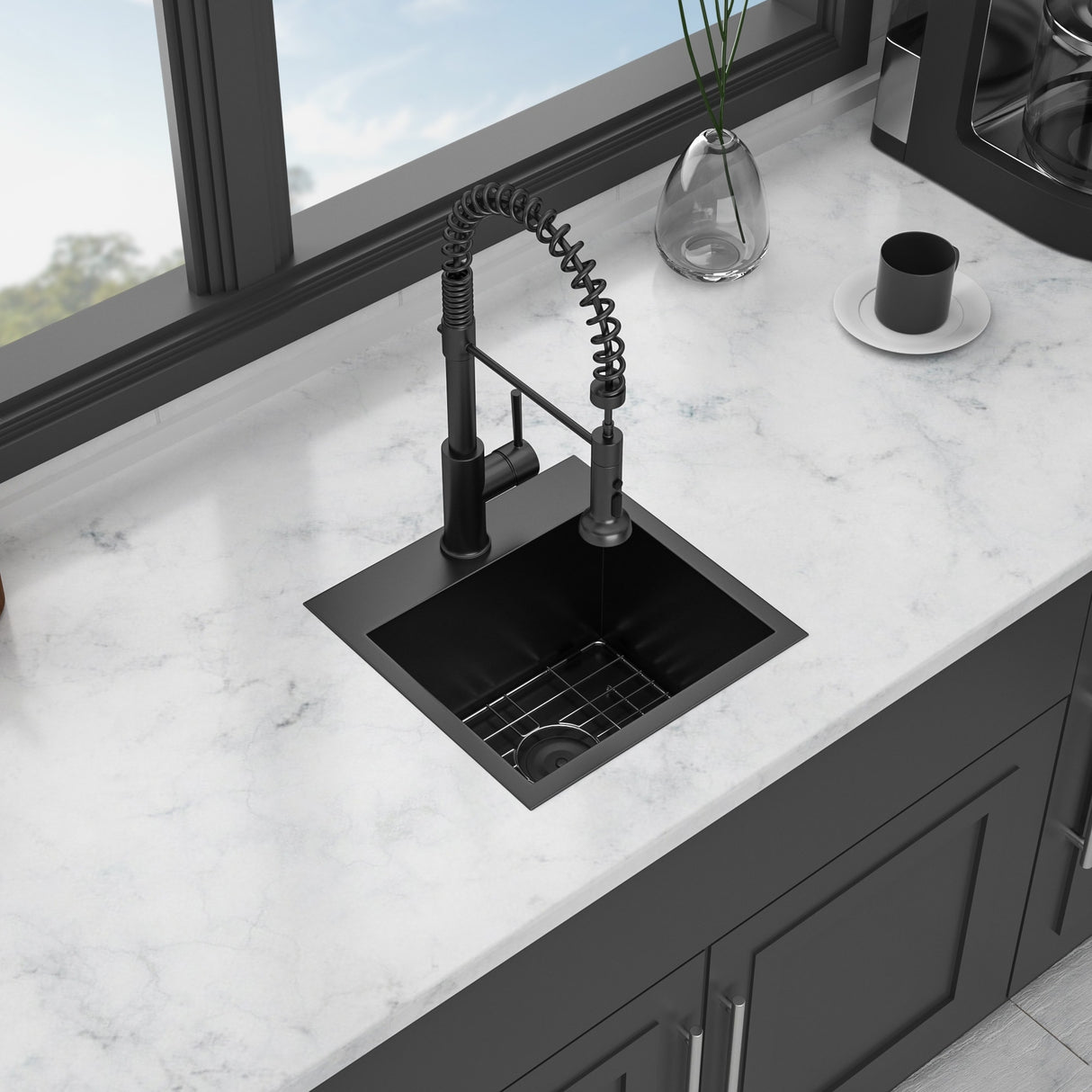 15x15 Gunmetal Black Topmount 18 Gauge Stainless Steel Kitchen Sink