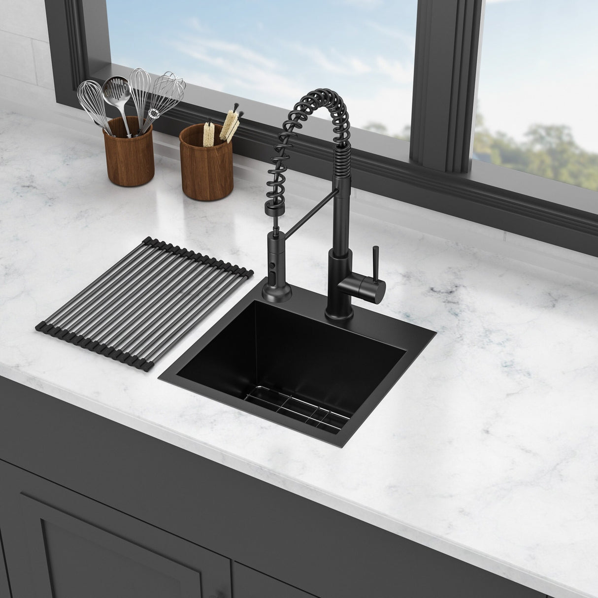 15x15 Gunmetal Black Topmount 18 Gauge Stainless Steel Kitchen Sink