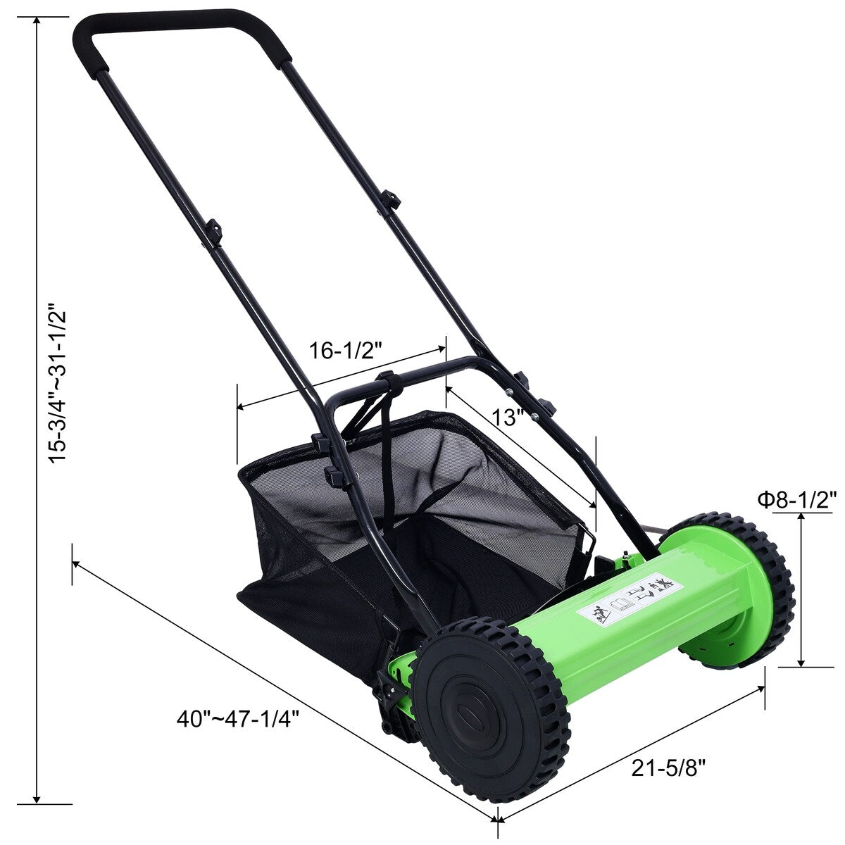 16-Inch 5-Blade Push Reel Lawn Mower with Grass Catcher