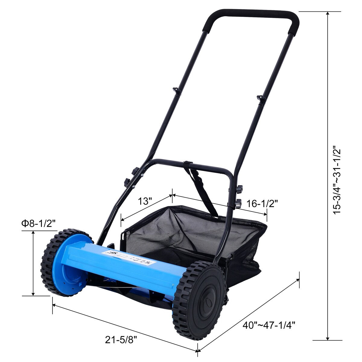 16-Inch 5-Blade Push Reel Lawn Mower with Grass Catcher