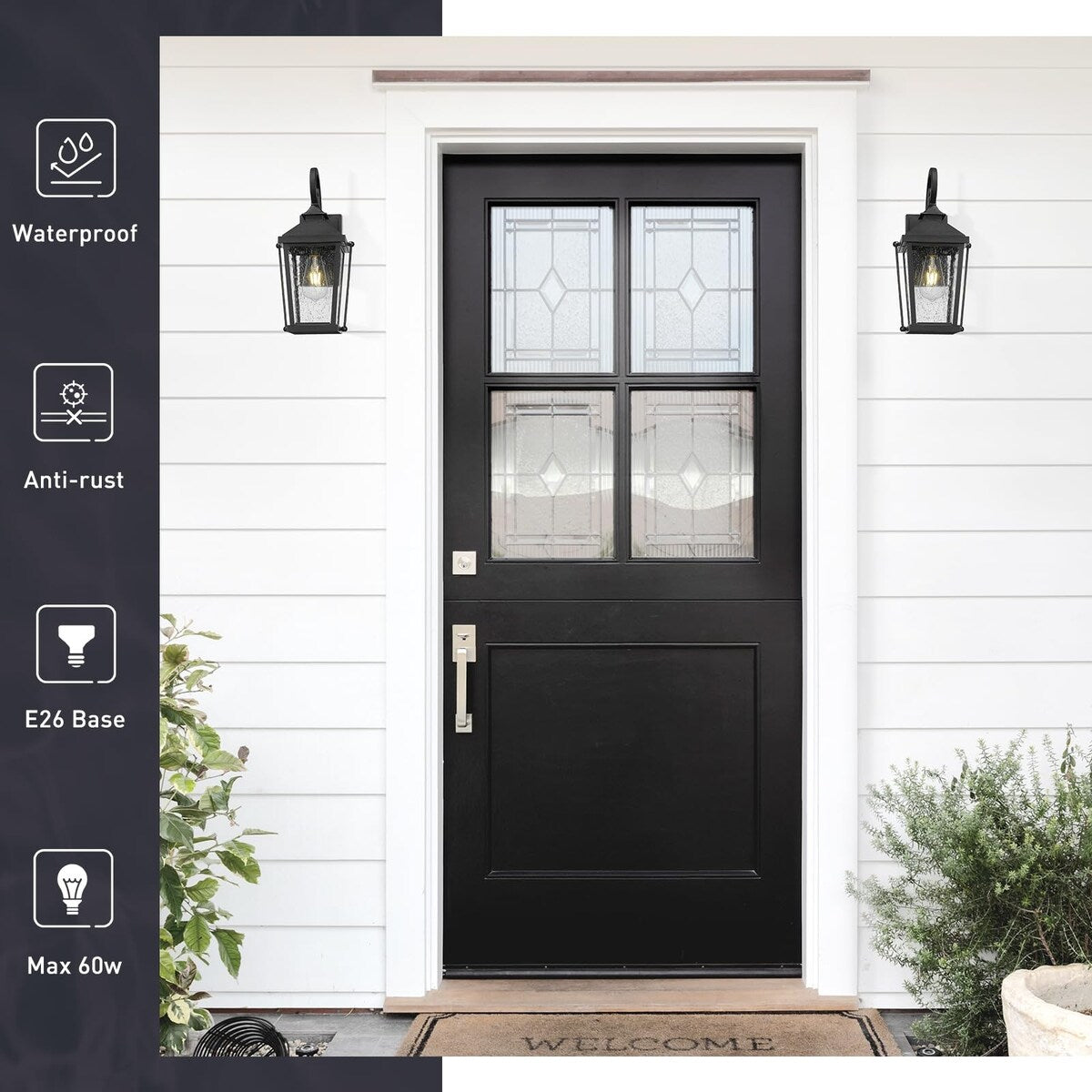16 Inch Black Outdoor Light Fixture with Seeded Glass