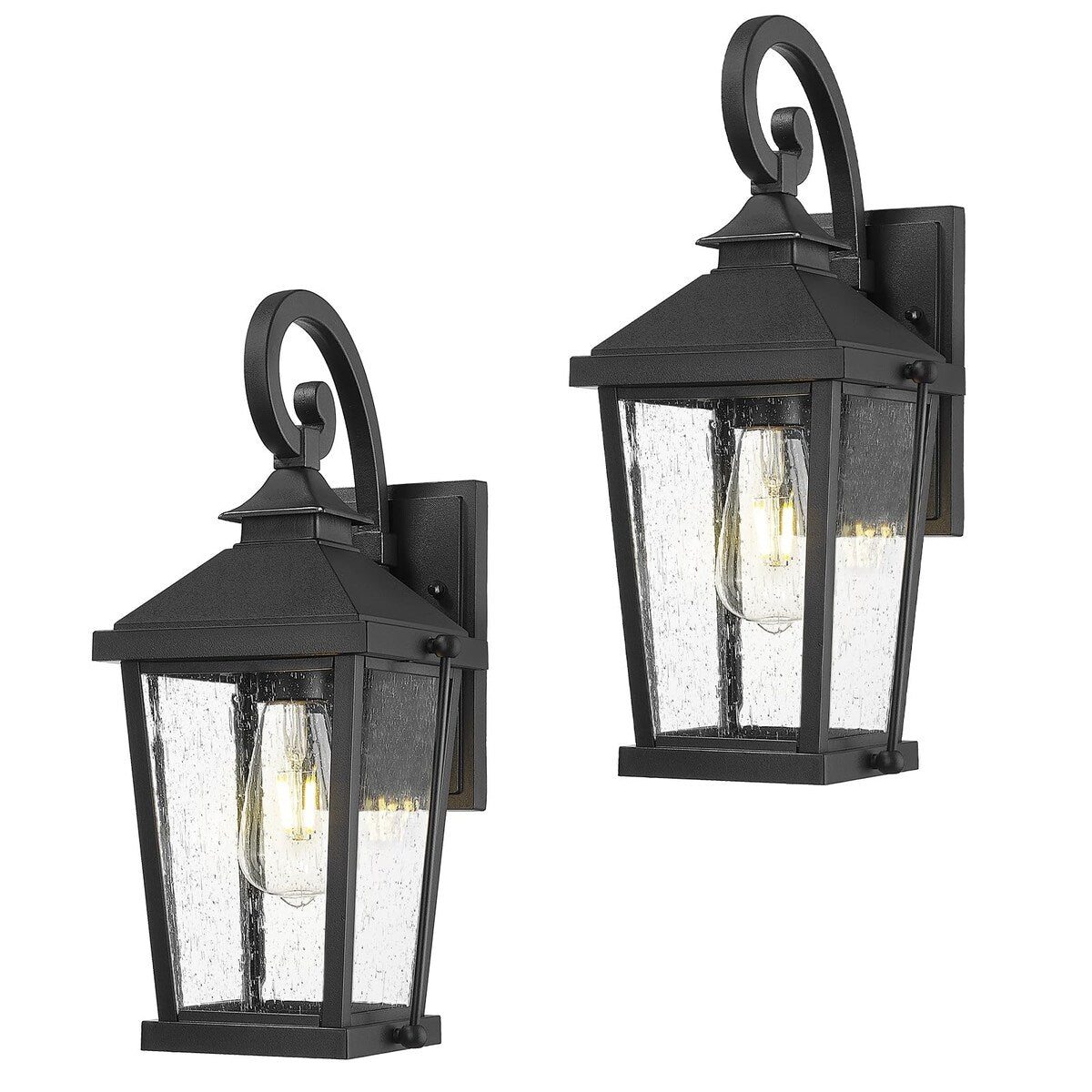 16 Inch Black Outdoor Light Fixture with Seeded Glass