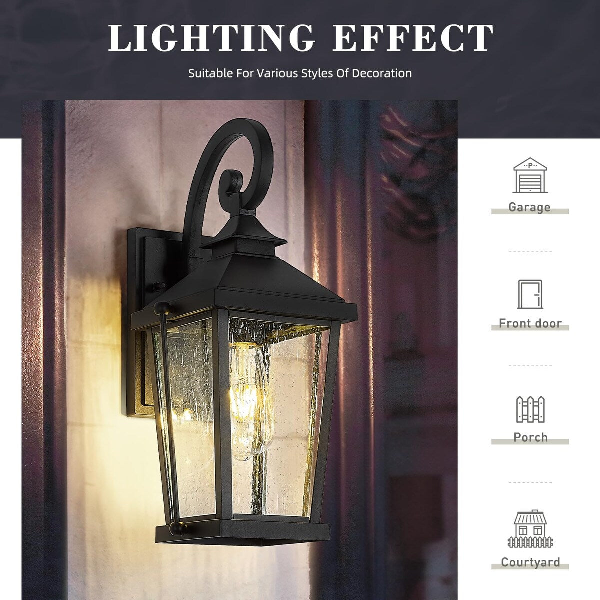 16 Inch Black Outdoor Light Fixture with Seeded Glass