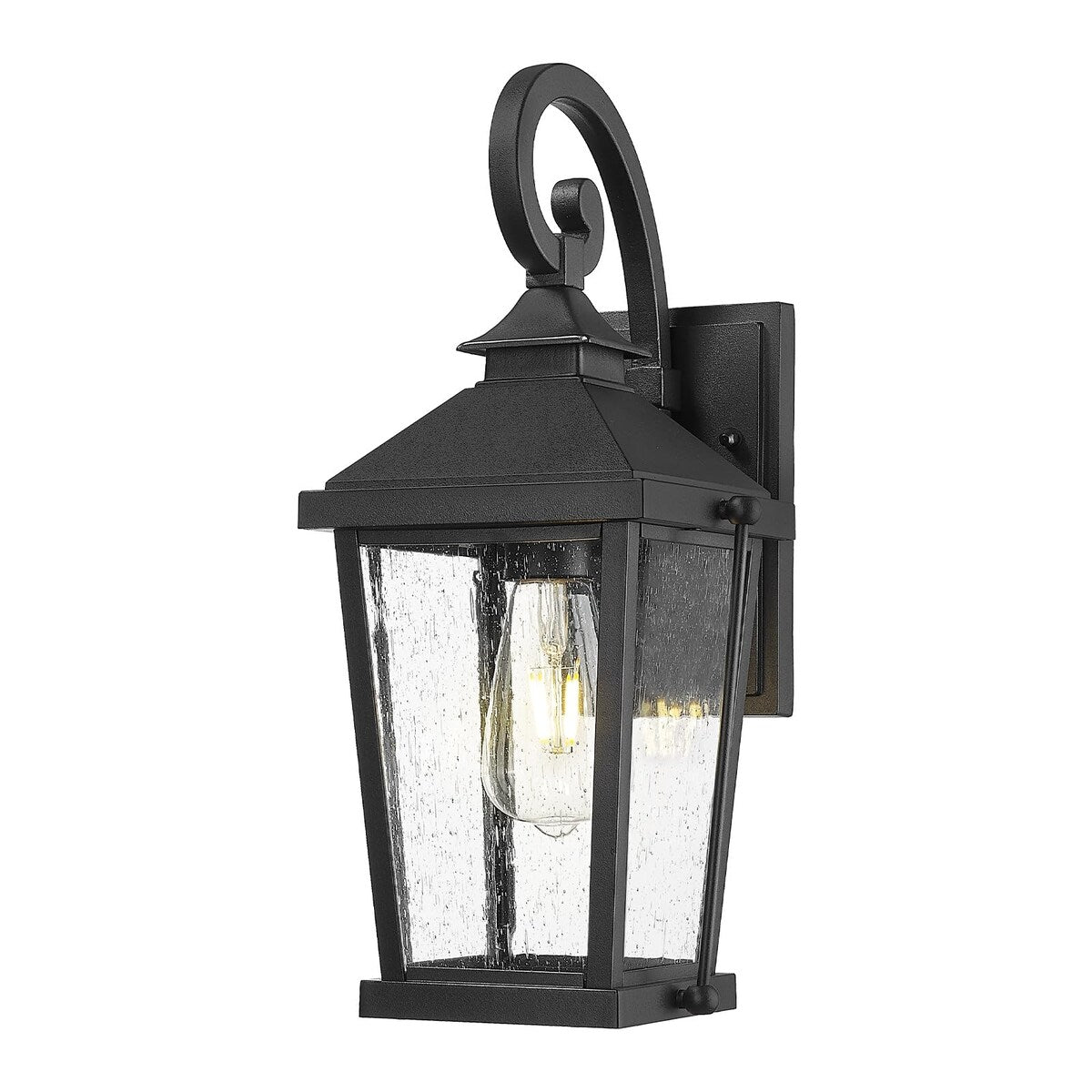 16 Inch Black Outdoor Light Fixture with Seeded Glass