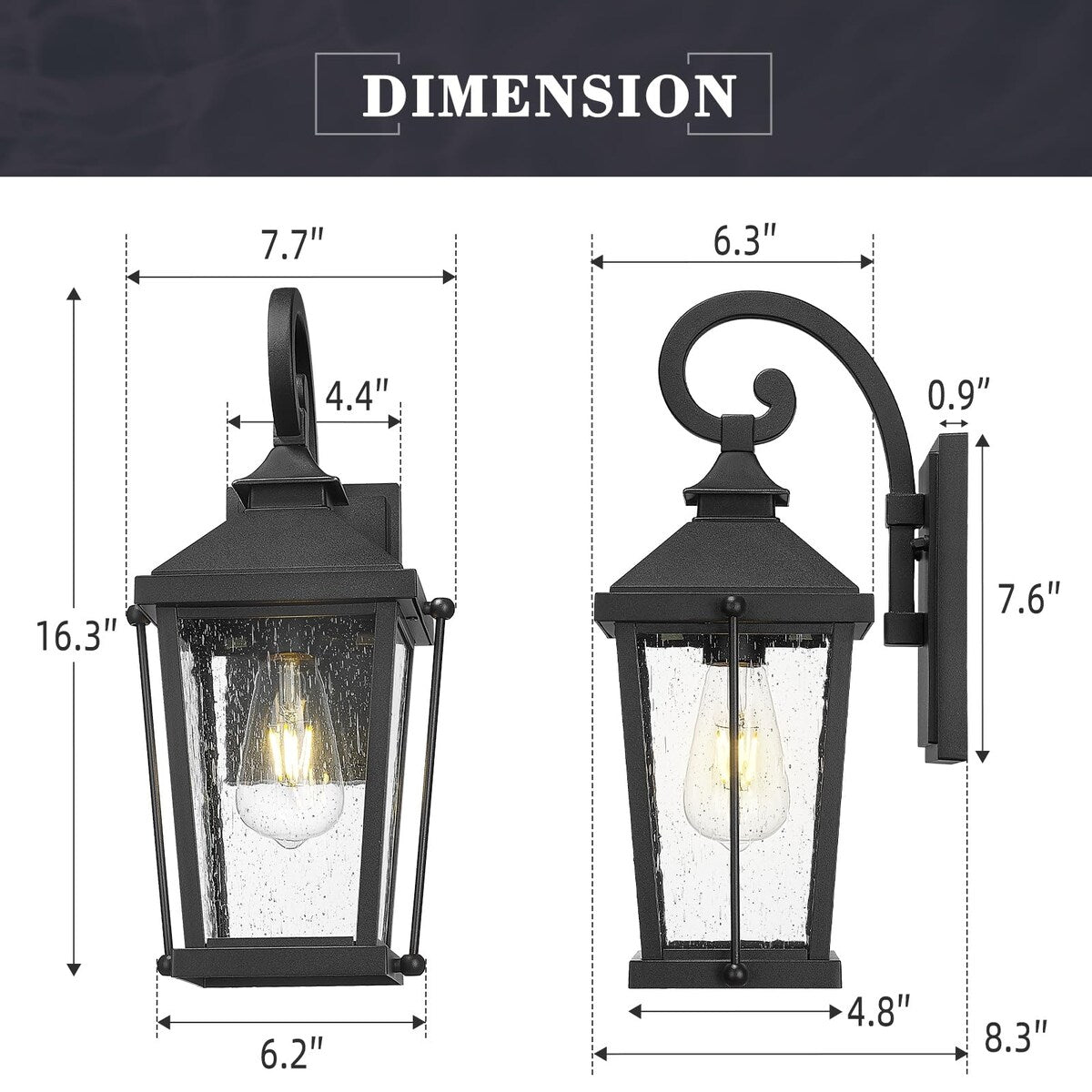 16 Inch Black Outdoor Light Fixture with Seeded Glass