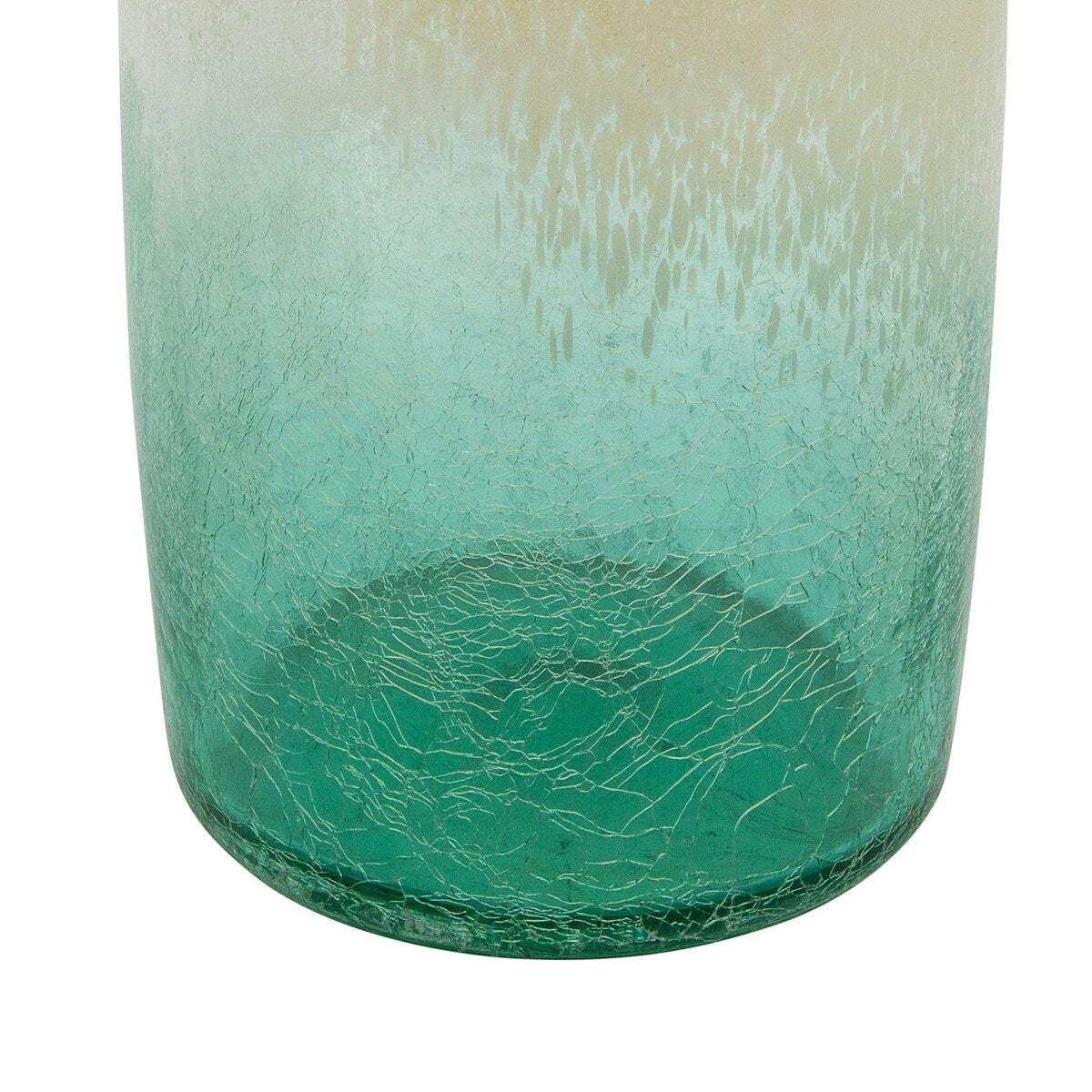 16 Inches Frosted Glass Vase with Crackled Design, Beige and Green