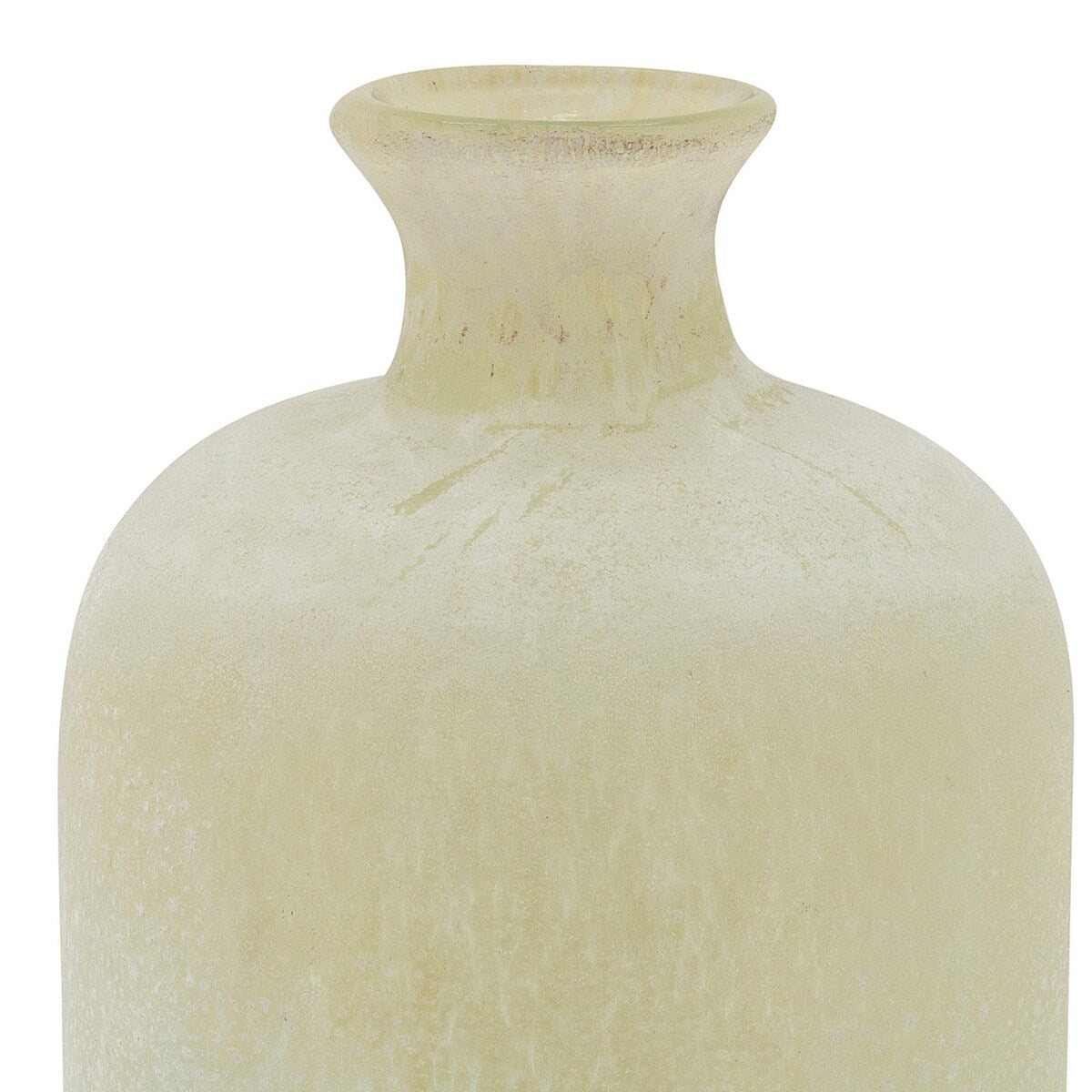 16 Inches Frosted Glass Vase with Crackled Design, Beige and Green