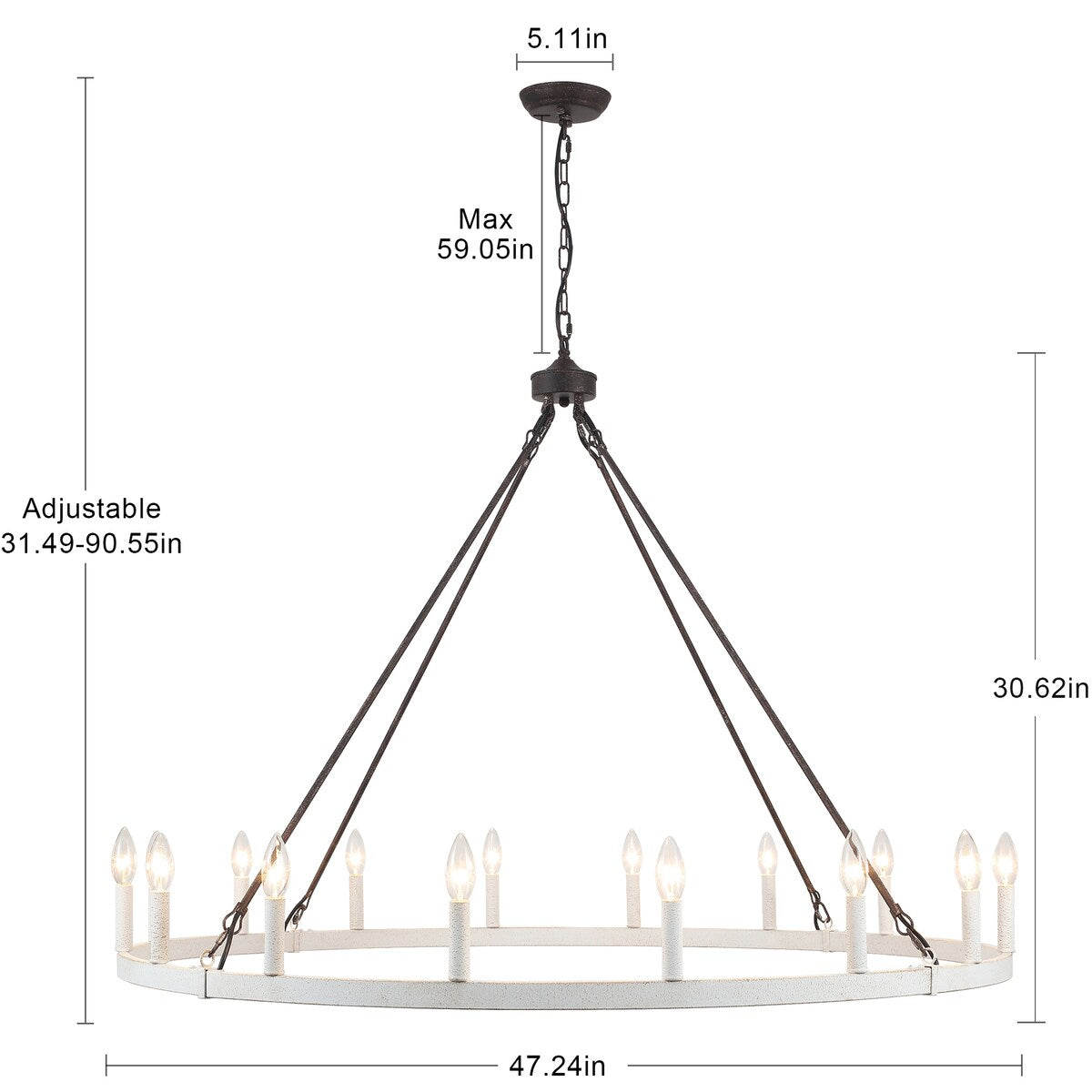 16-Light Farmhouse 47.24In Wagon Wheel Chandelier, Industrial Chandelier for Living Room Kitchen Island Dining Foyer