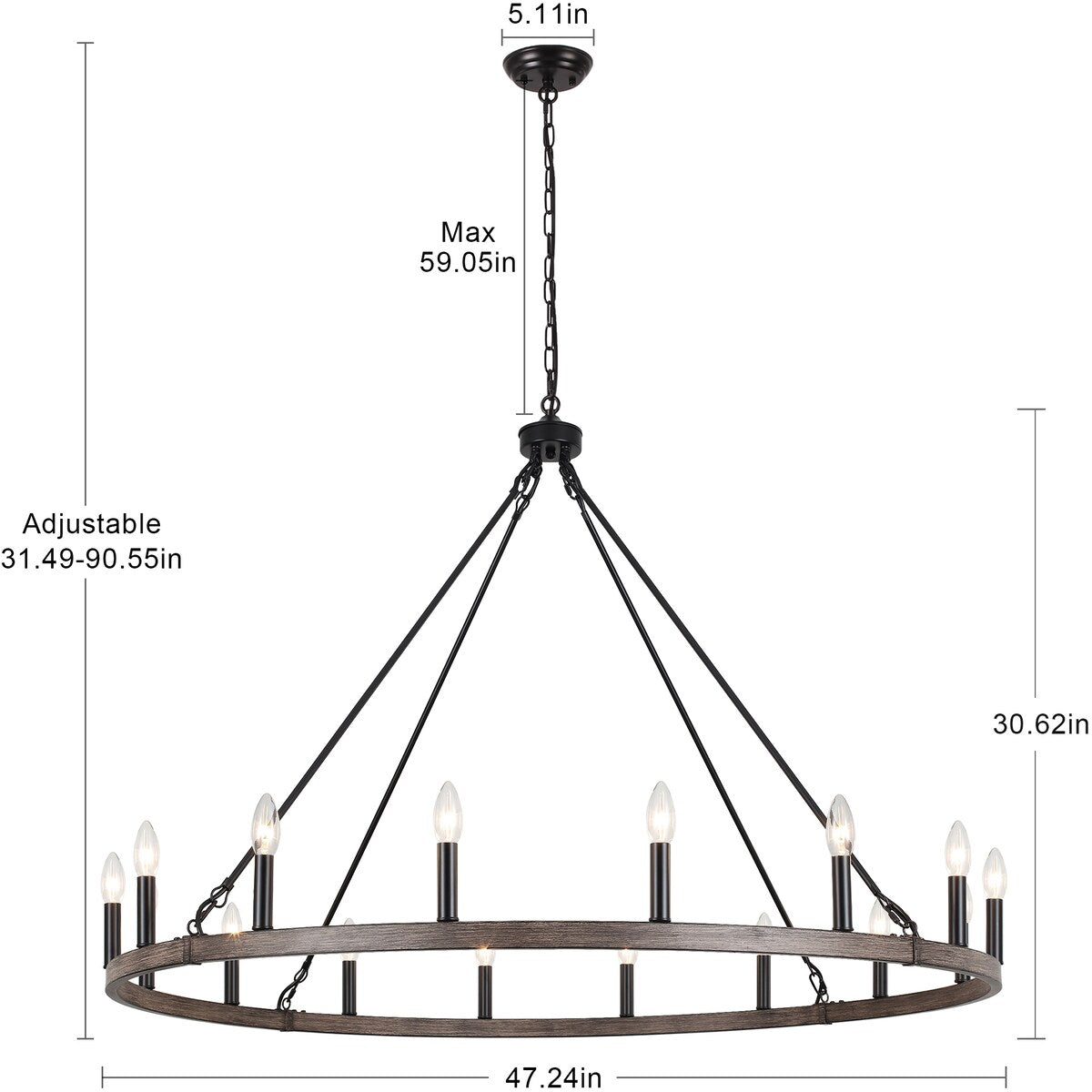 16-Light Farmhouse 47.24In Wagon Wheel Chandelier, Industrial Chandelier for Living Room Kitchen Island Dining Foyer