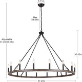 16-Light Farmhouse 47.24In Wagon Wheel Chandelier, Industrial Chandelier for Living Room Kitchen Island Dining Foyer