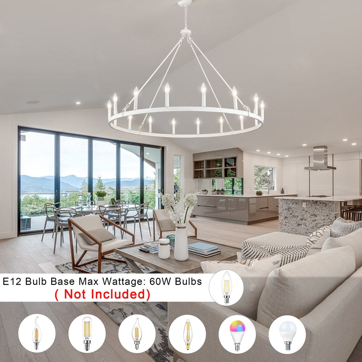 16-Light Farmhouse 47.24In Wagon Wheel Chandelier, Industrial Chandelier for Living Room Kitchen Island Dining Foyer
