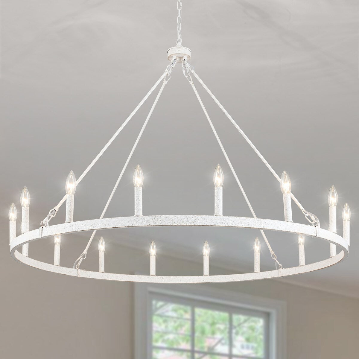 16-Light Farmhouse 47.24In Wagon Wheel Chandelier, Industrial Chandelier for Living Room Kitchen Island Dining Foyer