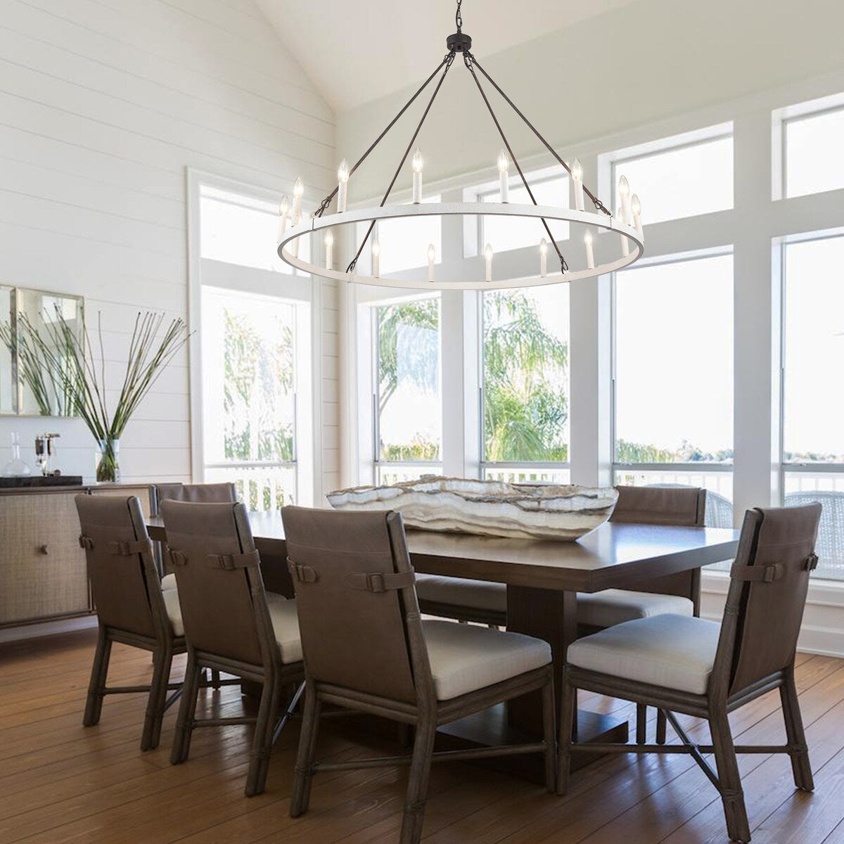 16-Light Farmhouse 47.24In Wagon Wheel Chandelier, Industrial Chandelier for Living Room Kitchen Island Dining Foyer