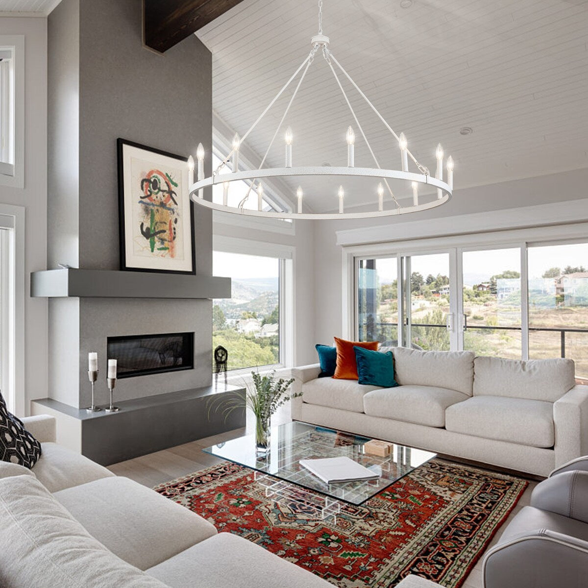 16-Light Farmhouse 47.24In Wagon Wheel Chandelier, Industrial Chandelier for Living Room Kitchen Island Dining Foyer