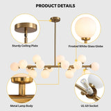 Post-Modern Gold Linear Rectangle Chandelier for Dining Room Kitchen Island -16 Lights