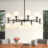 16-Light Modern Glam Linear Sputnik Branch Cluster Milky White Frosted Opal Glass Globe Chandelier
