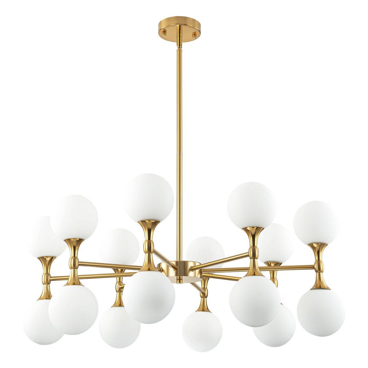 16-Light Modern Glam Linear Sputnik Branch Cluster Milky White Frosted Opal Glass Globe Chandelier