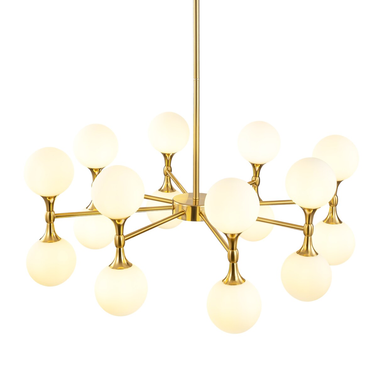 16-Light Modern Glam Linear Sputnik Branch Cluster Milky White Frosted Opal Glass Globe Chandelier