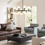 16-Light Modern Glam Linear Sputnik Branch Cluster Milky White Frosted Opal Glass Globe Chandelier