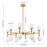 16-Light Modern Glam Linear Sputnik Branch Cluster Milky White Frosted Opal Glass Globe Chandelier