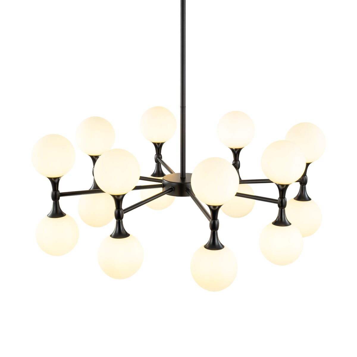 16-Light Modern Glam Linear Sputnik Branch Cluster Milky White Frosted Opal Glass Globe Chandelier