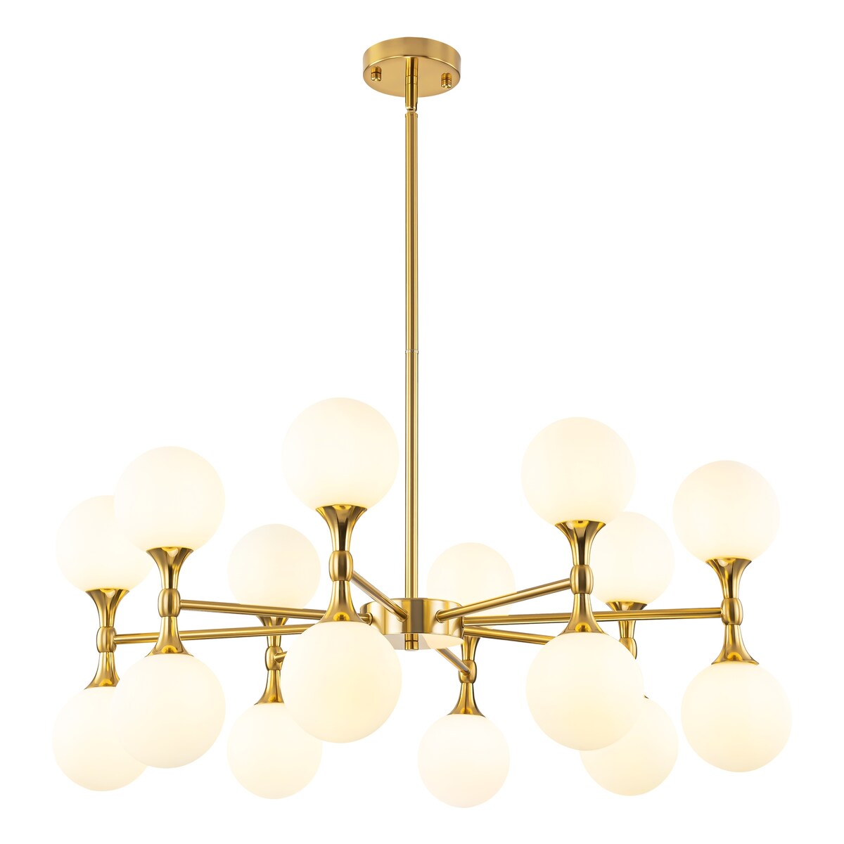 16-Light Modern Glam Linear Sputnik Branch Cluster Milky White Frosted Opal Glass Globe Chandelier
