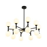 16-Light Modern Glam Linear Sputnik Branch Cluster Milky White Frosted Opal Glass Globe Chandelier