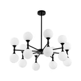 16-Light Modern Glam Linear Sputnik Branch Cluster Milky White Frosted Opal Glass Globe Chandelier