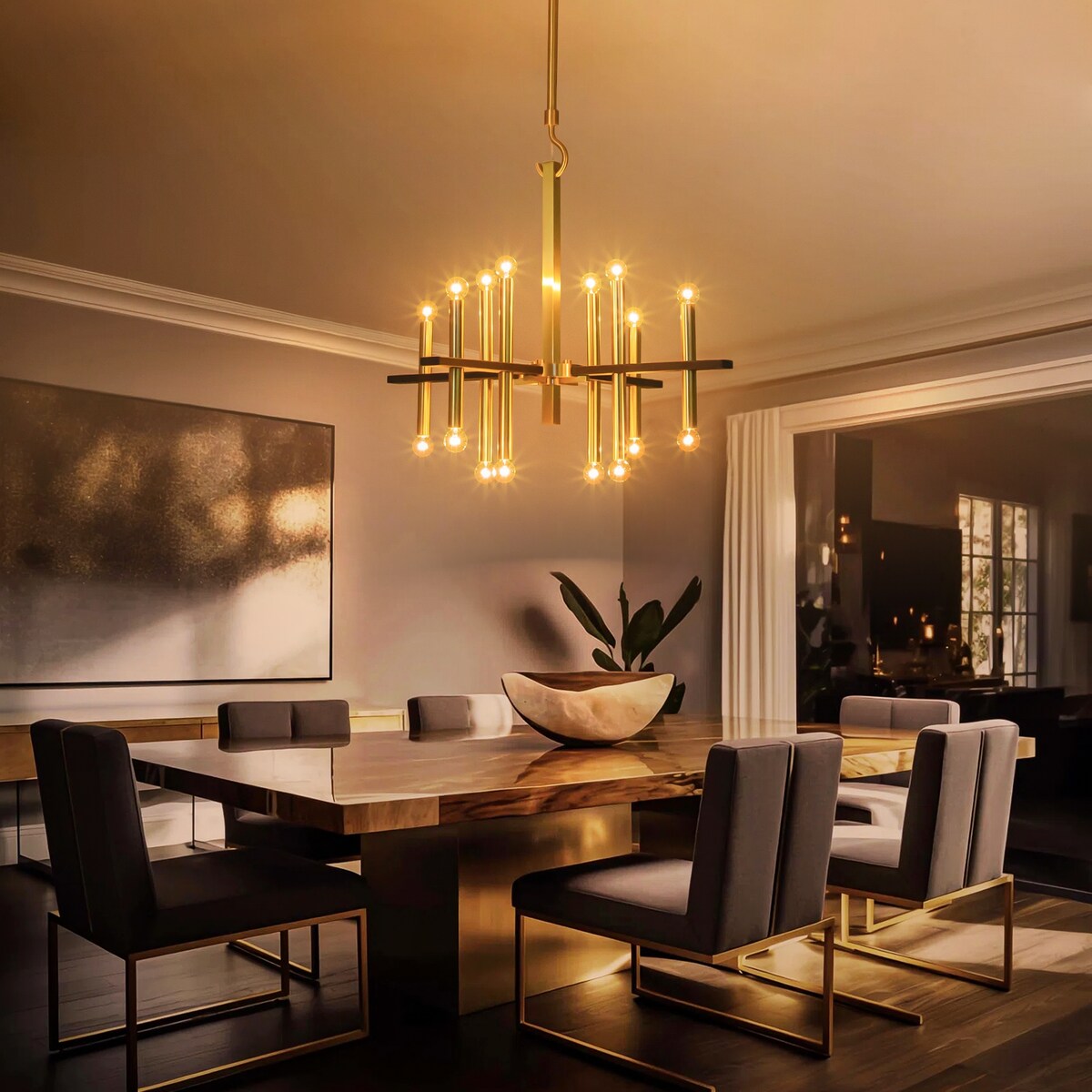 16-Light Modern Industrial Large Sputnik Up/ Down Candle Chandelier for Living/ Dining Room