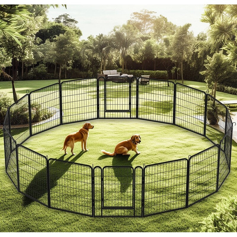 16 Panels Heavy Duty Metal Playpen with door,31.7"H Dog Fence Pet Exercise Pen for Outdoor