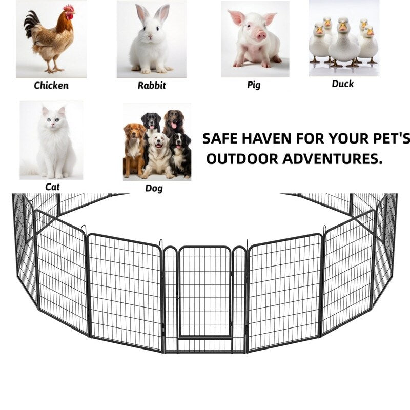 16 Panels Heavy Duty Metal Playpen with door,31.7"H Dog Fence Pet Exercise Pen for Outdoor