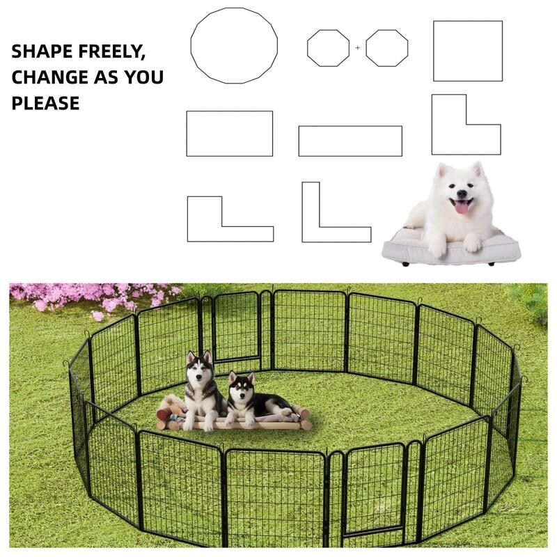 16 Panels Heavy Duty Metal Playpen with door,31.7"H Dog Fence Pet Exercise Pen for Outdoor