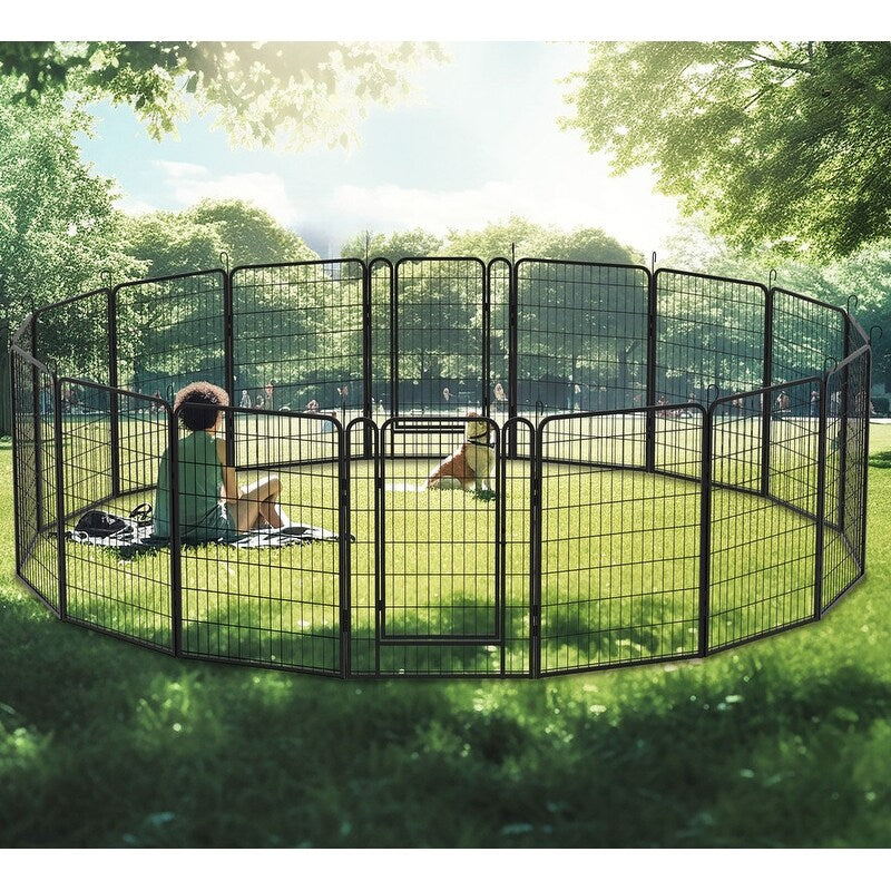 16 Panels Heavy Duty Metal Playpen with door,31.7"H Dog Fence Pet Exercise Pen for Outdoor