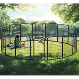 16 Panels Heavy Duty Metal Playpen with door,31.7"H Dog Fence Pet Exercise Pen for Outdoor